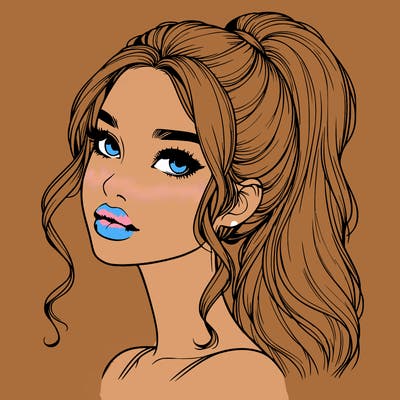 realistic girl with a ponytail on her hair and lips