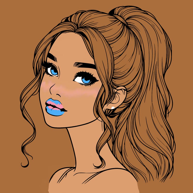 realistic girl with a ponytail on her hair and lips