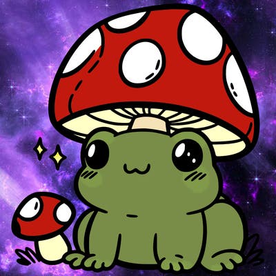 a cute frog with a mushroom hat