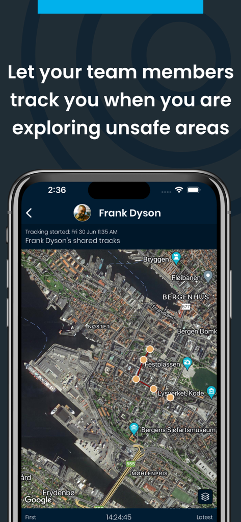 TeamAlert app map interface showing real-time employee location tracking for safety