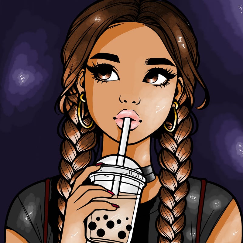 realistic girl with braided hair drinking boba