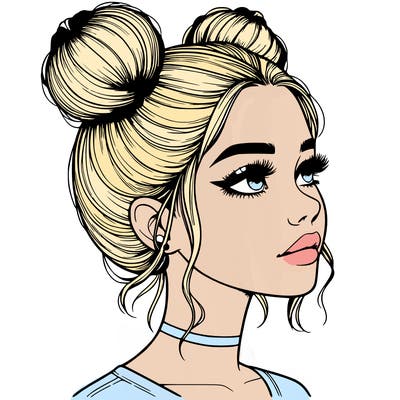 realistic girl with buns on the top of her head