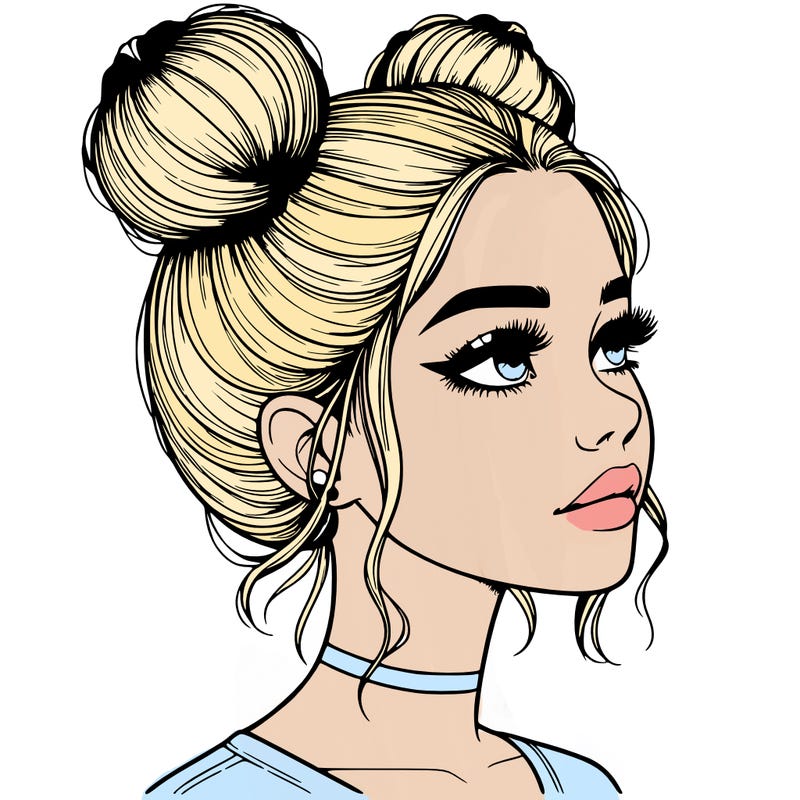 realistic girl with buns on the top of her head