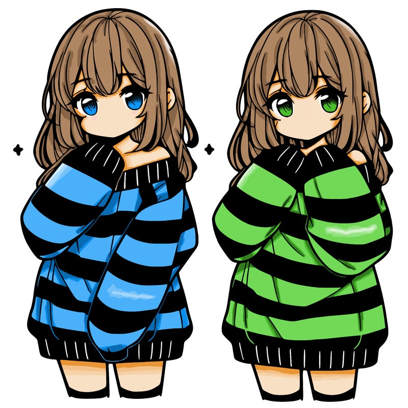 anime girl in a striped oversized sweater