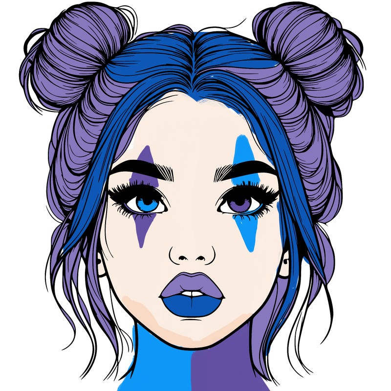 realistic girl with two buns on her hair and lips