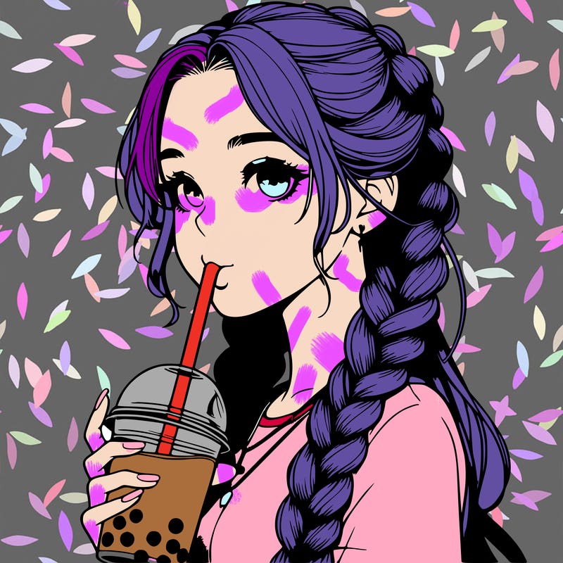 realistic girl with braided hair drinking boba