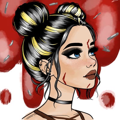 realistic girl with buns on the top of her head