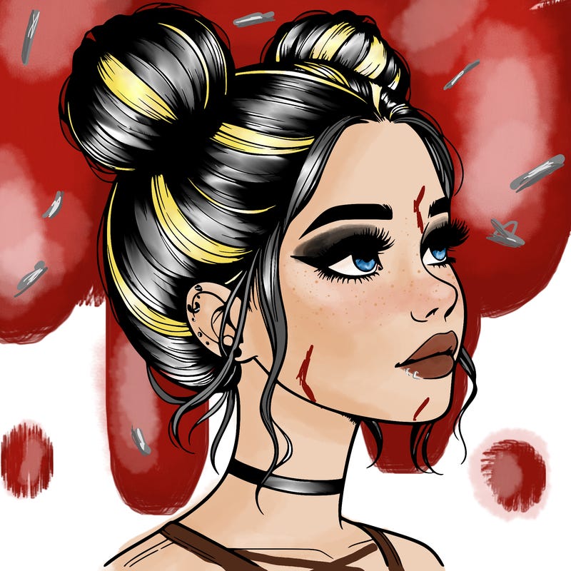 realistic girl with buns on the top of her head