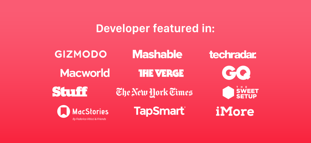 Miximum: Smart Playlist Maker - Logos of major media outlets including Gizmodo Mashable and The New York Times featuring the Miximum app developer