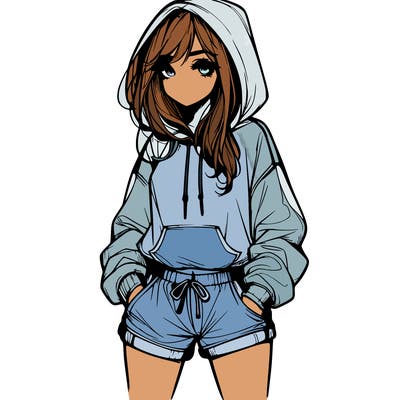 realistic girl in shorts and hoodie