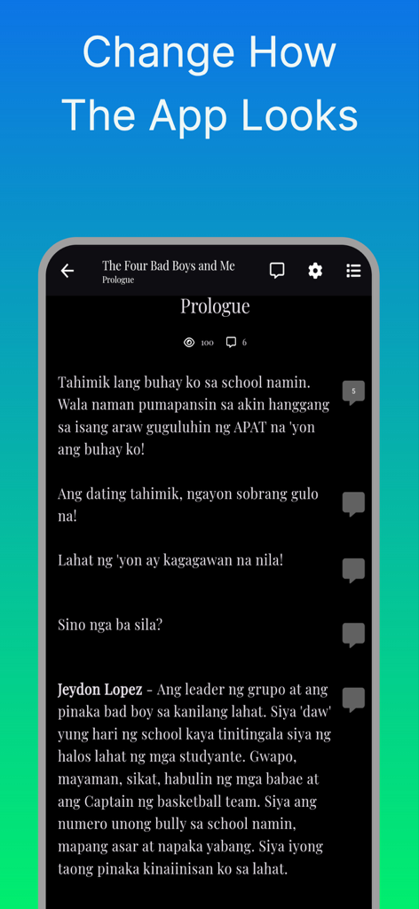 Haloreads - Haloreads app reading interface in dark mode featuring a Filipino novel excerpt