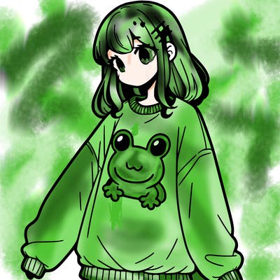 girl wearing frogging sweatshirt