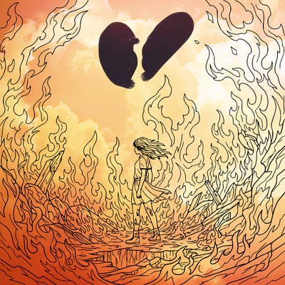 there is fire evey where and a girl standing