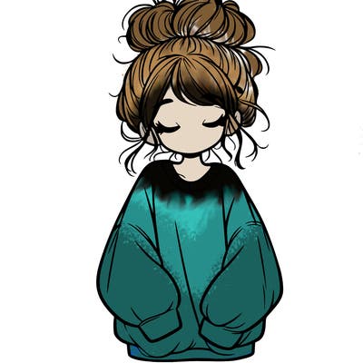 girl with baggy sweatshirt and messy bun