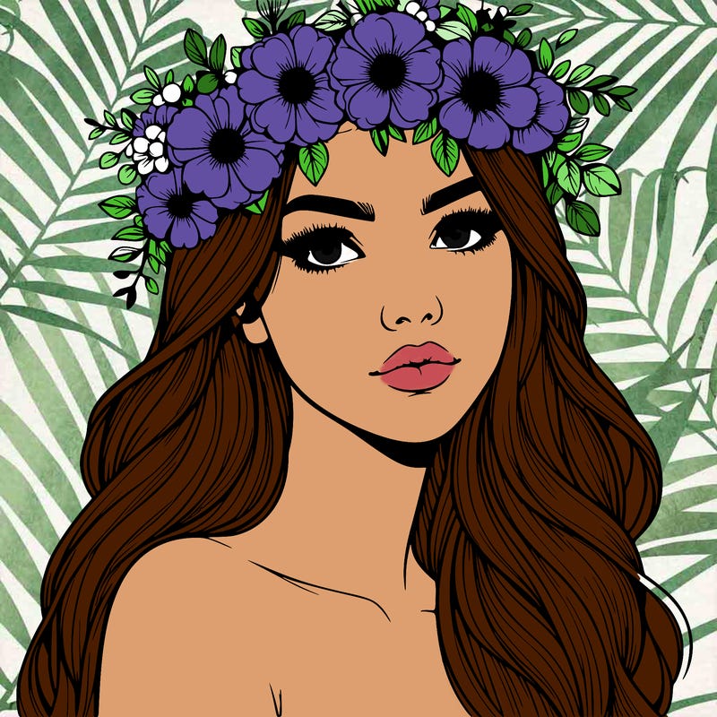 realistic woman with flowers crown