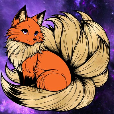 realistic detailed 9 tailed anime fox