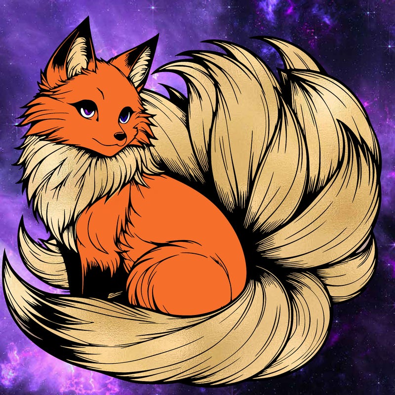 realistic detailed 9 tailed anime fox
