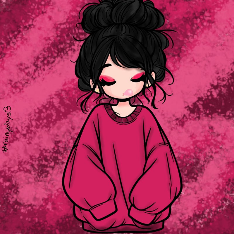 girl with baggy sweatshirt and messy bun