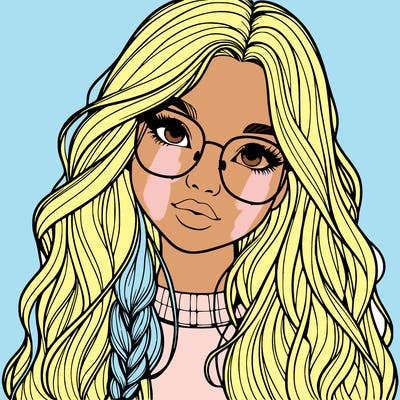 girl with long hair and freckles and glasses realistic
