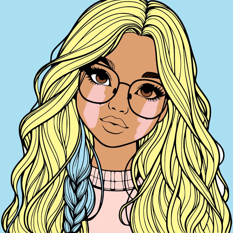 girl with long hair and freckles and glasses realistic