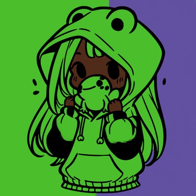 a girl holding a froggy hoodie