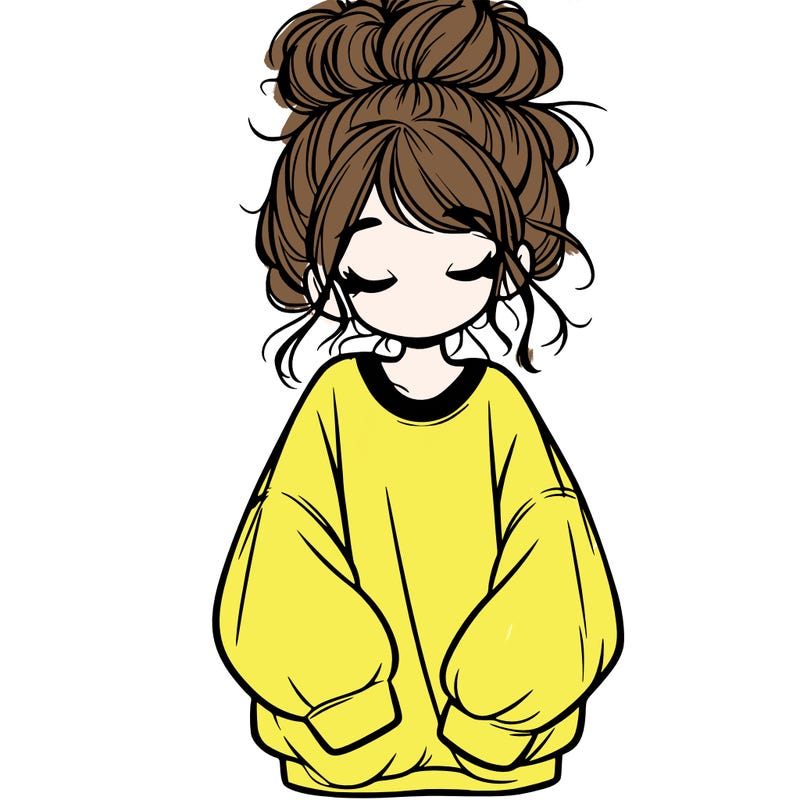 girl with baggy sweatshirt and messy bun