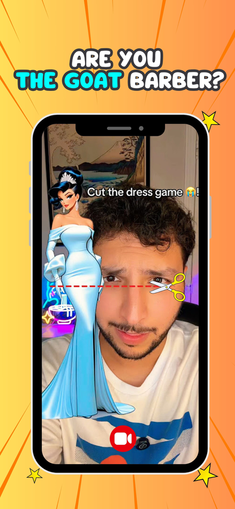 Filter Challenge: Master Cut - Un usuario jugando al desafío de corte de vestidos en la aplicación móvil Master Cut.