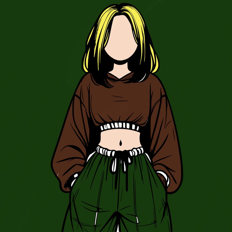 realistic girl faceless with baggy pants and a crop top