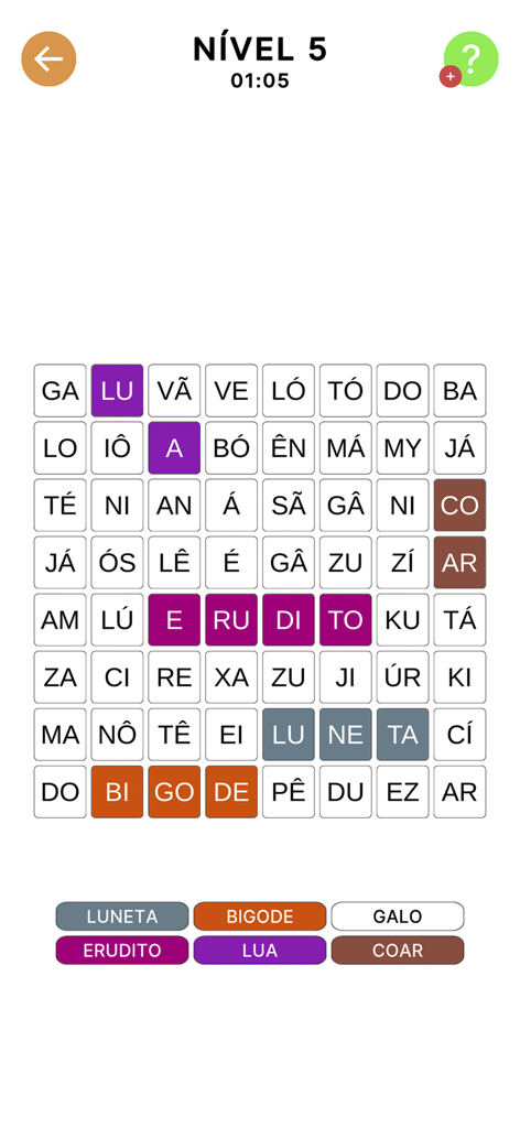 Caça-Palavras Silábico - Um quebra-cabeça de caça-palavras silábico em português com palavras destacadas e uma grade de sílabas.