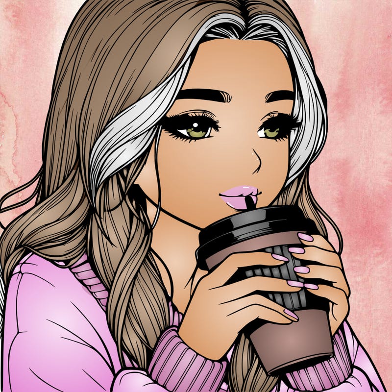 realistic girl drinking coffee