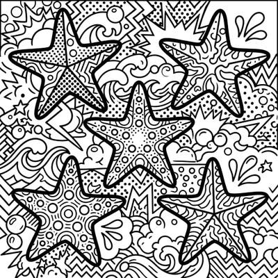 Explore a dynamic underwater scene with this Pop Art Sea Stars coloring page. Its bold lines and energetic patterns offer a fun and creative escape.