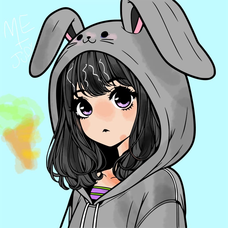 realistic girl wearing a bunny hoodie