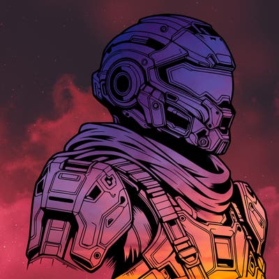 realistic warrior with high tech armor and a cool futuristic helmet