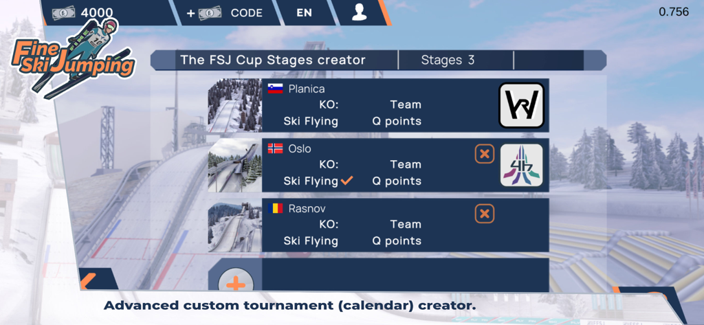 Fine Ski Jumping - Fine Ski Jumping 모바일 게임의 고급 사용자 지정 토너먼트 생성기 메뉴