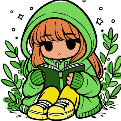girl in oversized hoodie reading a book