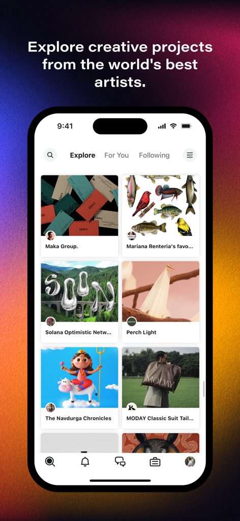 Behance – Creative Portfolios - Behance mobile app showing creative artist projects and portfolios