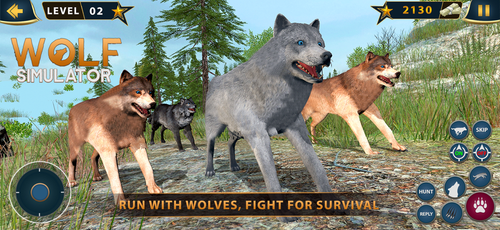 The Wolf Life Survival - A pack of wolves running through a wild forest in the Wolf Life Survival mobile game