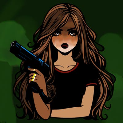 girl with a gun and long hair bad girl realistic