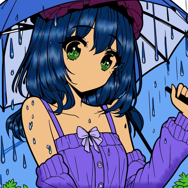 pretty anime girl in the rain