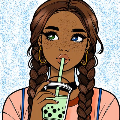 realistic girl with braided hair drinking boba