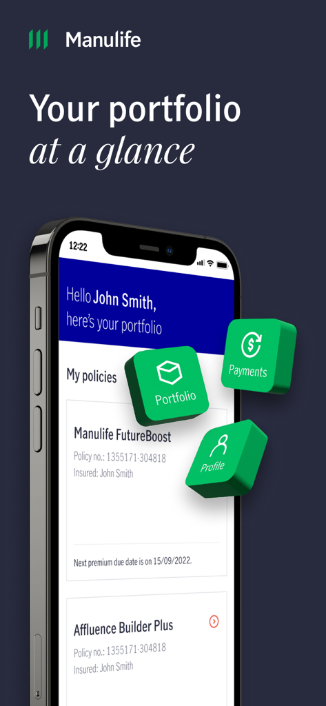 PH Manulife Online - PH Manulife Online mobile app dashboard showing insurance policy details and management options.