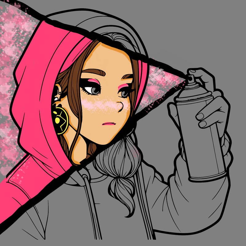 a realistic girl, spray painting