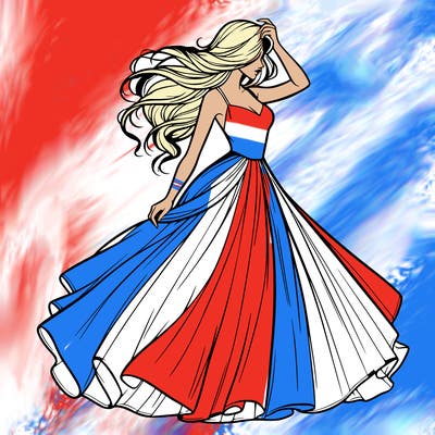 realistic woman with dress flowing in the wind