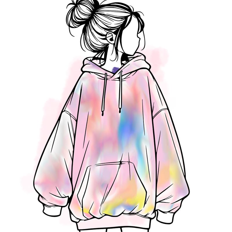 realistic girl with a oversized sweatshirt on and a bun