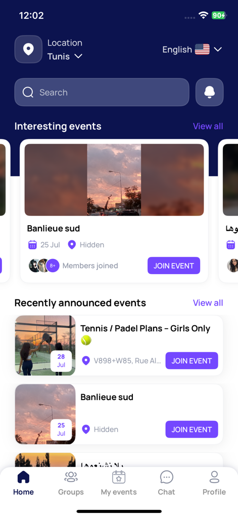 Declic - Declic mobile app home screen showing local social activities and events