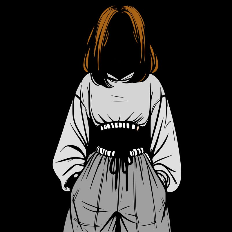 realistic girl faceless with baggy pants and a crop top