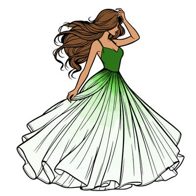 realistic woman with dress flowing in the wind