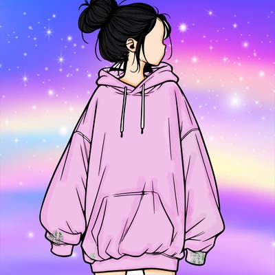 realistic girl with a oversized sweatshirt on and a bun