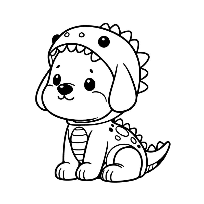 cute dog wearing dinosaur costume