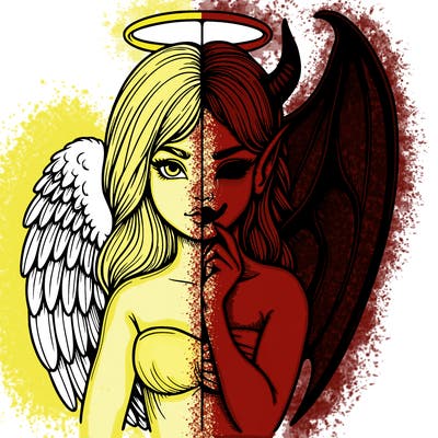 realistic angel half demon